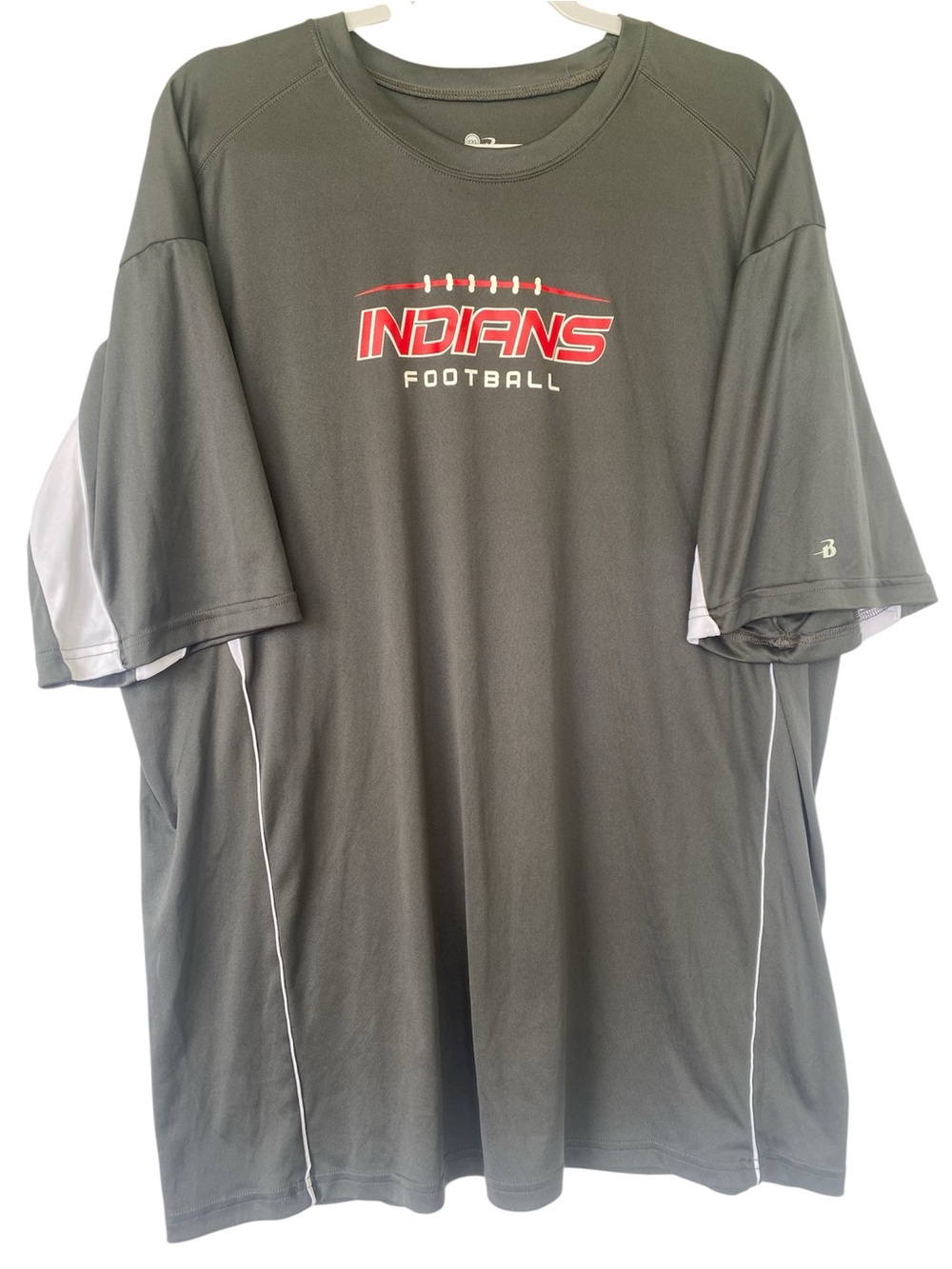 Badger Sport Indians Men's 2XL Football T-Shirt Gray Short Sleeve 100% Polyester